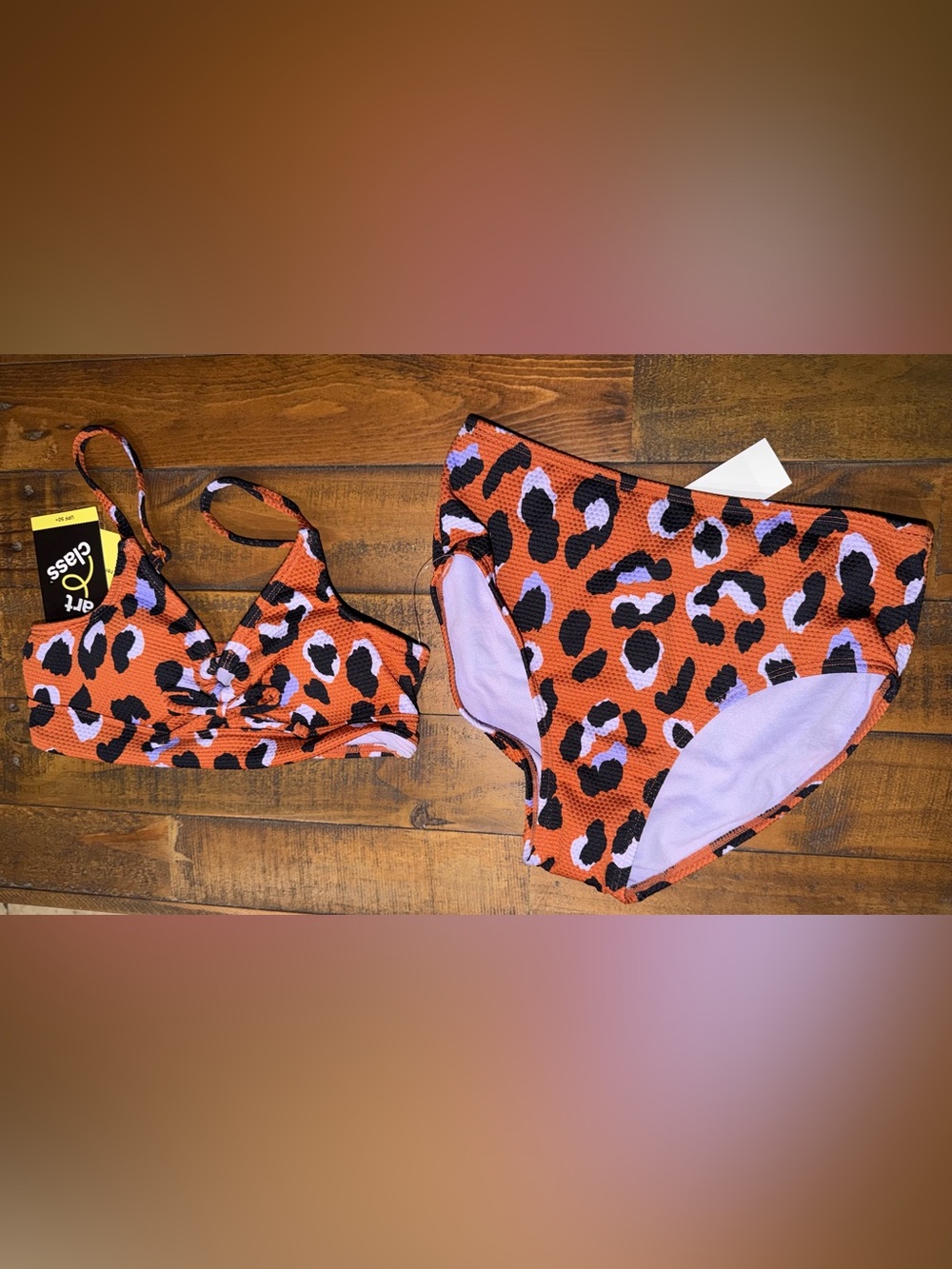 Target Orange, Black & Pink Leopard Print Kids Bikini